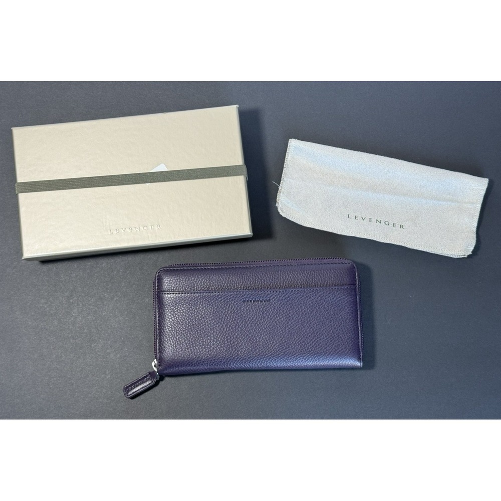 NWOT Levenger Accordion Wallet Grape Purple Pebbled Leather Zip Around RFID - Picture 12 of 12